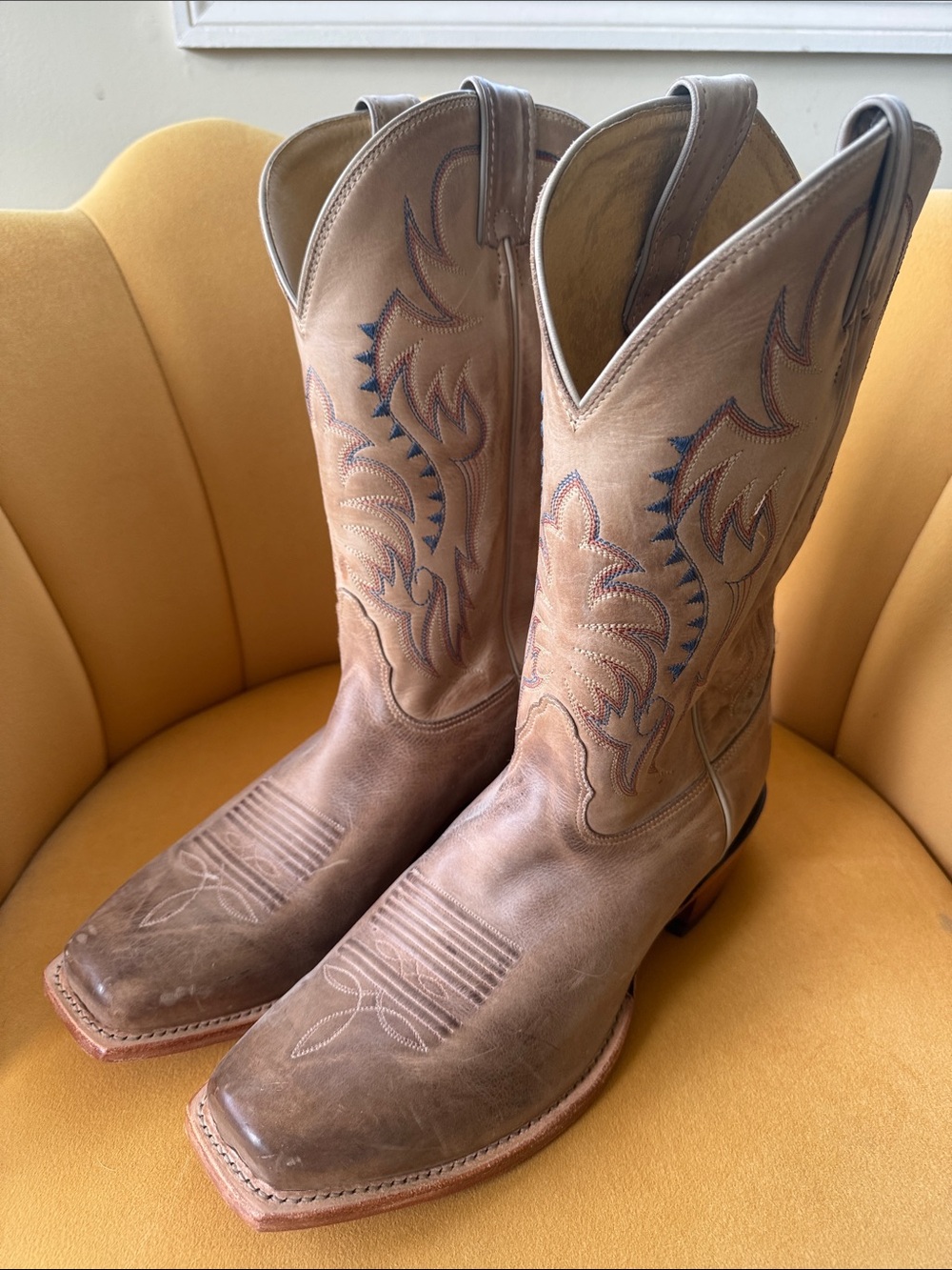 Nocona Men’s 11EE Western Cowboy Boots Brown Leather Square Toe Made in USA